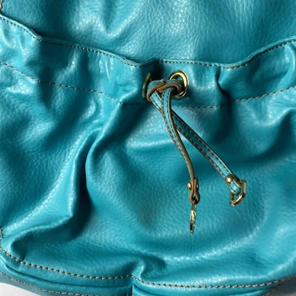 RELIC TURQUOISE SHOULDER STRAP PURSE TAN STITCHING LINED SNAP CLOSE POCKETS - Picture 3 of 13